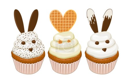 Ilustración de Conjunto de cupcakes recién horneado ilustración panadería o café menú ilustración de alimentos - Imagen libre de derechos