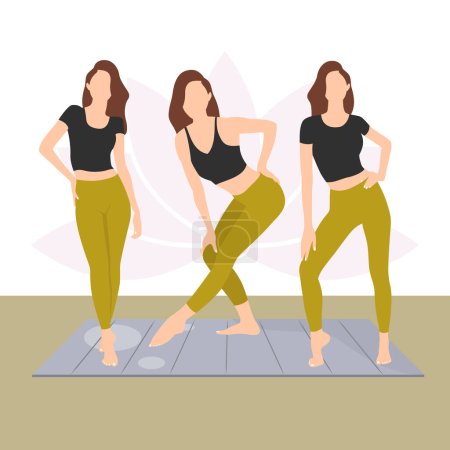 Illustration for Sports girl. Women doing fitness, yoga and stretching. Slim Girl Doing Fitness.  Women practice sports.  Pilates concept - Royalty Free Image