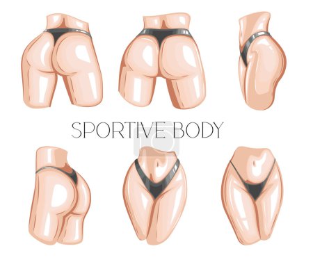 Illustration for Sportive woman body wearing bikini back and front view. Women's sexy underwear. HAND DRAWN vector. Elegant bikinis on an athletic body. Lingerie Model Close up sexy female ass in bikini - Royalty Free Image