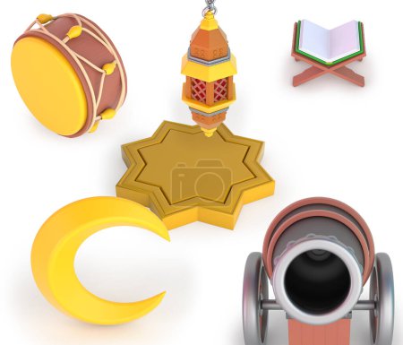Photo for Ramadan Cannon and Drum Front Side in White Background - Royalty Free Image