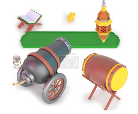 Téléchargez les photos : Ramadan Cannon et tambour côté perspective en arrière-plan blanc - en image libre de droit