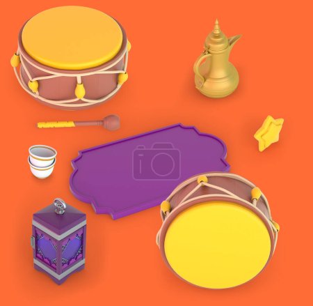Photo for Ramadan Islamic Frame and Drums Perspective Side - Royalty Free Image