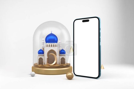 Foto de Ramadán Teléfono 14 con mezquita - Imagen libre de derechos