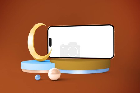 Photo for Ramadan Phone and Crescent - Royalty Free Image
