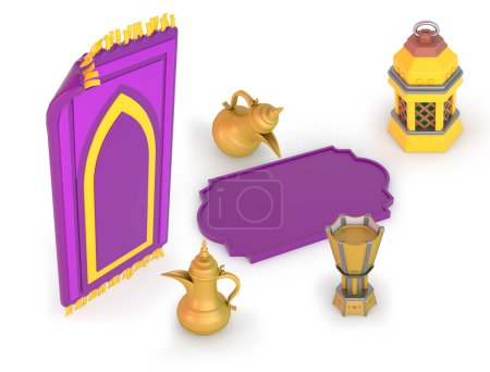 Photo for Ramadan Frame and Coffee Pots with Lantern - Royalty Free Image
