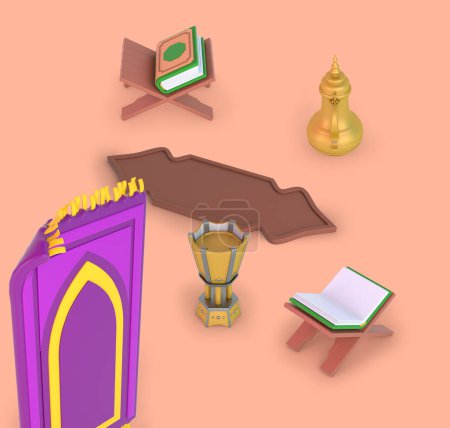 Photo for Ramadan Frame and Coffee Pots with Quran - Royalty Free Image