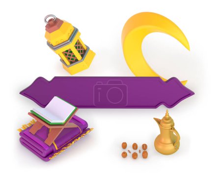 Photo for Ramadan Crescent with Quran and Frame In White Background - Royalty Free Image