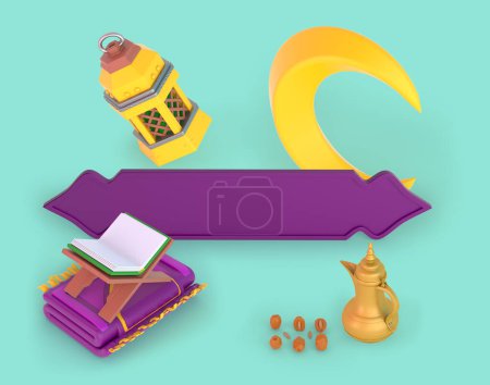 Photo for Ramadan Crescent with Quran and Frame - Royalty Free Image