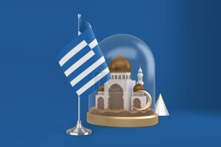 Téléchargez les photos : Ramadan Grèce Drapeau et mosquée - en image libre de droit