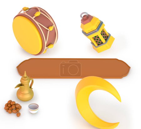 Photo for Ramadan Lantern and Frame with Drum In White Background - Royalty Free Image