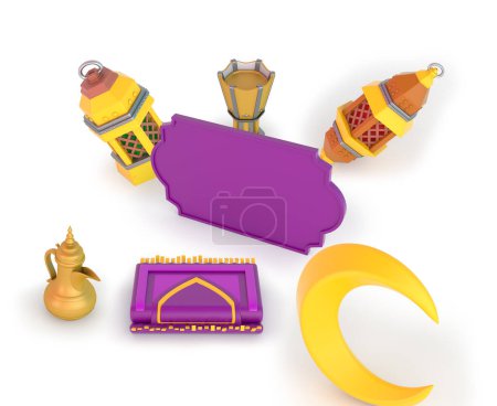 Photo for Ramadan Lanterns and Frame with Crescent In White Background - Royalty Free Image