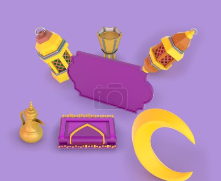 Photo for Ramadan Lanterns and Frame with Crescent - Royalty Free Image