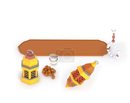 Photo for Ramadan Lanterns and Frame with Rosary In White Background - Royalty Free Image