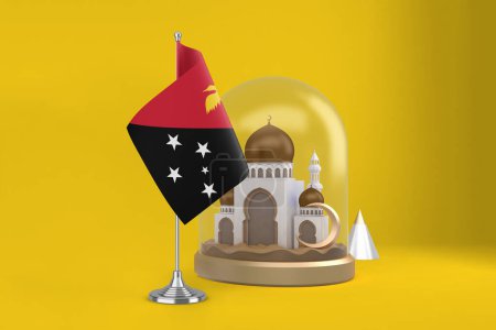 Photo for Ramadan Papua New Guinea Flag and Mosque - Royalty Free Image
