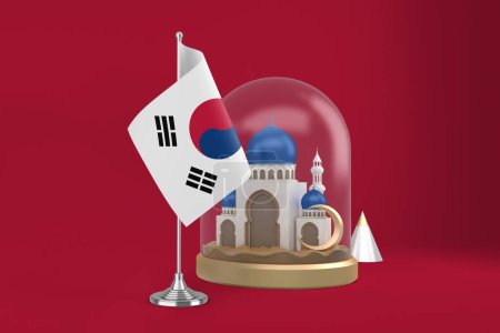 Photo for Ramadan South Korea Flag and Mosque - Royalty Free Image