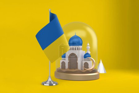Photo for Ramadan Ukraine Flag and Mosque - Royalty Free Image