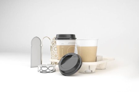 Foto de Tazas de café árabe vista frontal en fondo blanco - Imagen libre de derechos