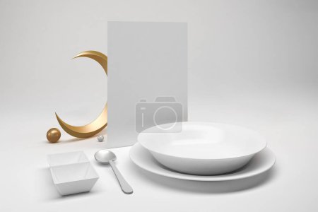 Photo for Ramadan Menu Restaurant Left Side In White Background - Royalty Free Image