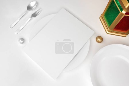 Photo for Ramadan Menu Restaurant Right Side In White Background - Royalty Free Image