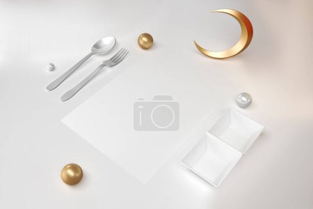 Photo for Ramadan Menu Restaurant Top Side In White Background - Royalty Free Image