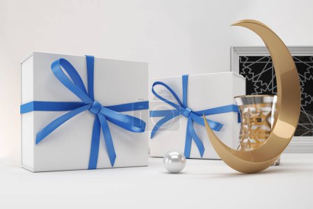 Foto de Cajas de regalo Ramadán lado frontal en fondo blanco - Imagen libre de derechos