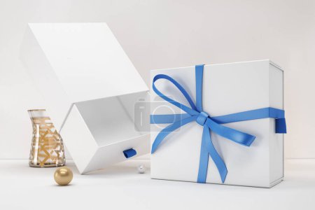Téléchargez les photos : Boîtes cadeaux Ramadan côté droit en arrière-plan blanc - en image libre de droit