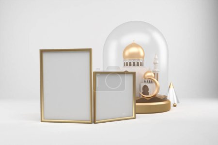 Photo for Ramadan Frames With Mosque Perspective Side In White Background - Royalty Free Image