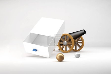 Foto de Ramadán caja de regalo con cañón lado derecho en fondo blanco - Imagen libre de derechos
