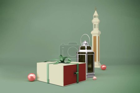 Foto de Caja de regalo Ramadán con linterna frontal - Imagen libre de derechos