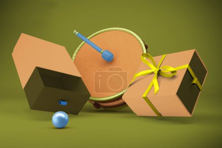 Photo for Ramadan Gift Boxes With Drum Perspective Side - Royalty Free Image