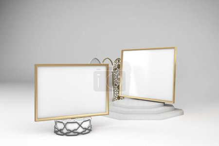 Photo for Arabic Frames Perspective View In White Background - Royalty Free Image