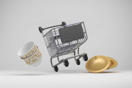 Photo for Eid Shopping Trolley Perspective Side In White Background - Royalty Free Image