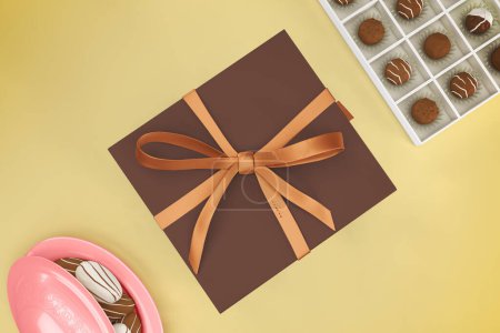 Photo for Eid Gift Box and Chocolate Top View - Royalty Free Image