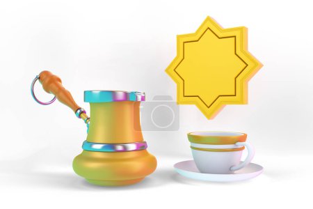 Photo for Eid Turkish Coffee Set and Frame Right Side In White Background - Royalty Free Image