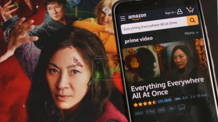 Photo for Amazon Movie review Everything Everywhere All at Once. Michelle Yeoh. - Royalty Free Image