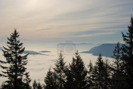 Foto de Hermosa vista de un valle lleno de niebla en el sur de Columbia Británica - Imagen libre de derechos
