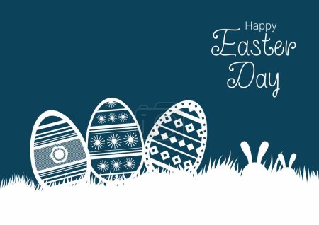 Ilustración de Huevos de Pascua con conejito en hierba - Imagen libre de derechos