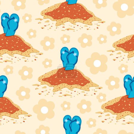 seamless flip flops in sand pattern. color summer backdrop. repeat background. Cartoon flat illustration