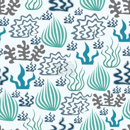 Seamless pattern of seaweeds and corals. Sea weed wallpaper