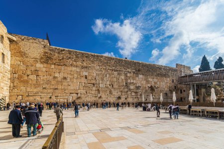 Photo for The Western Wailing Wall of Ancient Temple Jerusalem Israel. Built in 100BC by Herod the Great on the Temple Mount. - Royalty Free Image