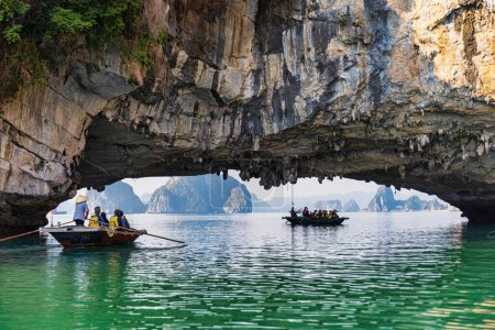 Photo for Picturesque Bai Tu Long Bay visited by boats - Royalty Free Image
