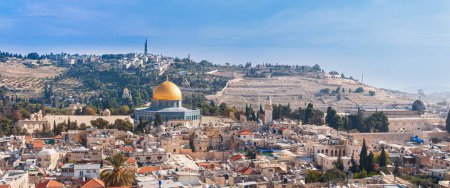 Photo for Temple Mount with the Dome of the Rock. Mount of Olives in the background. - Royalty Free Image