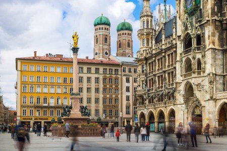 Photo for Munich center with Frauenkirche, Marienstatue and Townhall - Royalty Free Image