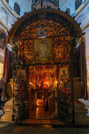 Photo for Shrine in the Church of the Holy Sepulchre, traditional site of the crucifixion, burial, and resurrection of Jesus - Royalty Free Image