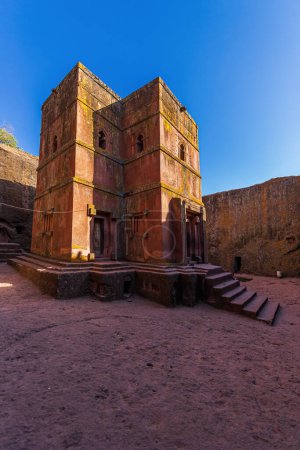 Church of Saint George or Bet Giyorgis in Amharic in the shape of a cross. The churches of Lalibela is on UNESCO World Heritage List