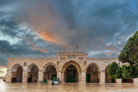 Photo for Al-Aqsa Mosque in the top of the Temple Mount, sacred place for Muslims and Islamic people. Also known as Haram al-Sharif. - Royalty Free Image