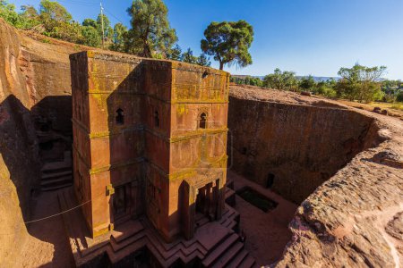 Church of Saint George or Bet Giyorgis in Amharic in the shape of a cross. The churches of Lalibela is on UNESCO World Heritage List