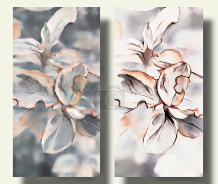 Photo for Collection of patterns, leaves flowers drawn with watercolor paint. High quality photo - Royalty Free Image