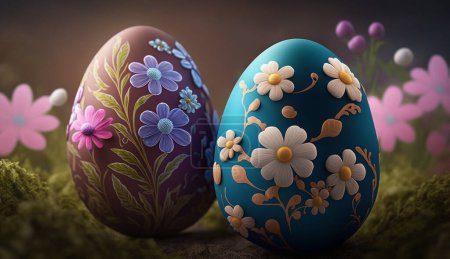 Photo for Easter eggs in a basket on a green background - Royalty Free Image