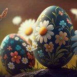 easter eggs on a wooden background, selective focus